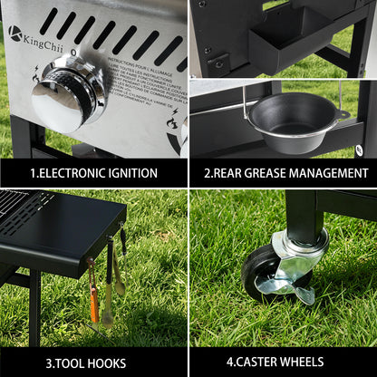 KingChii Propane Gas Grill and Griddle Combo, 2 in 1 Dual Outdoor BBQ with 45,000 BTU for Outdoor Patio Cooking Barbecue