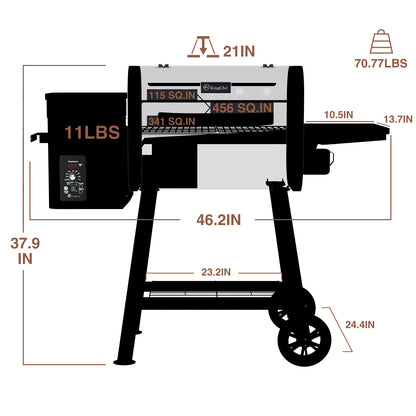 KingChii 456 SQ.IN. Wood Pellet Grill & Smoker with UPDATED Automatic Temperature Control, Bronze