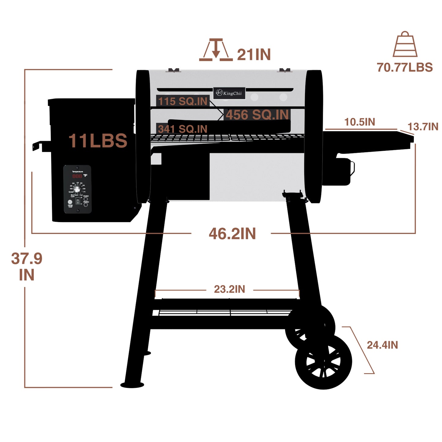 KingChii 456 SQ.IN. Wood Pellet Grill & Smoker with UPDATED Automatic Temperature Control, Bronze