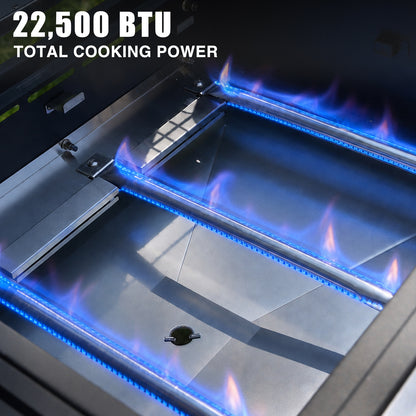 KingChii 3-Burner Gas and Charcoal Grill Combo with 22,500 BTU, Dual Fuel BBQ Smoker for Outdoor Patio Cooking Barbecue