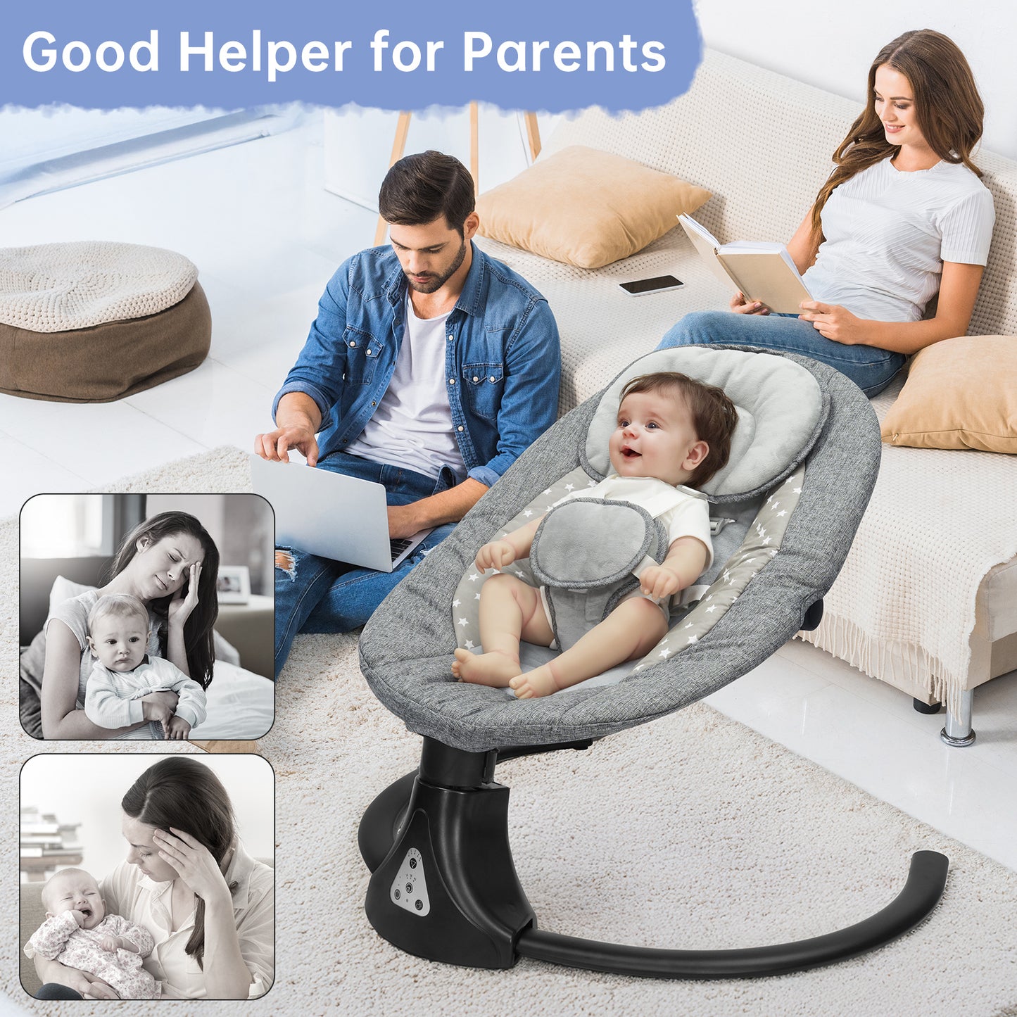 VIPSAFE Baby Swing with Removale Canopy, APP Remote Bluetooth Control, 5 Speed Settings (Grey)