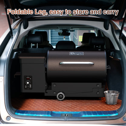 KingChii 456 sq. in Wood Pellet Smoker & Grill BBQ with Auto Temperature Control, Folding Legs for Outdoor Patio RV, Bronze