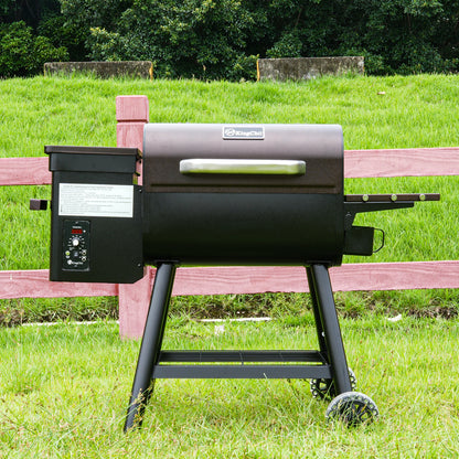 KingChii Pellet Grill Smoker with Side Shelf, 456 SQ.IN Grill with PID Temperature Control for Outdoor Cooking, BBQ Camping and Patio, Brown