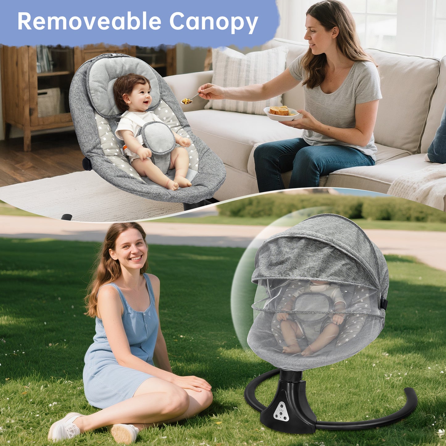 VIPSAFE Baby Swing with Removale Canopy, APP Remote Bluetooth Control, 5 Speed Settings (Grey)