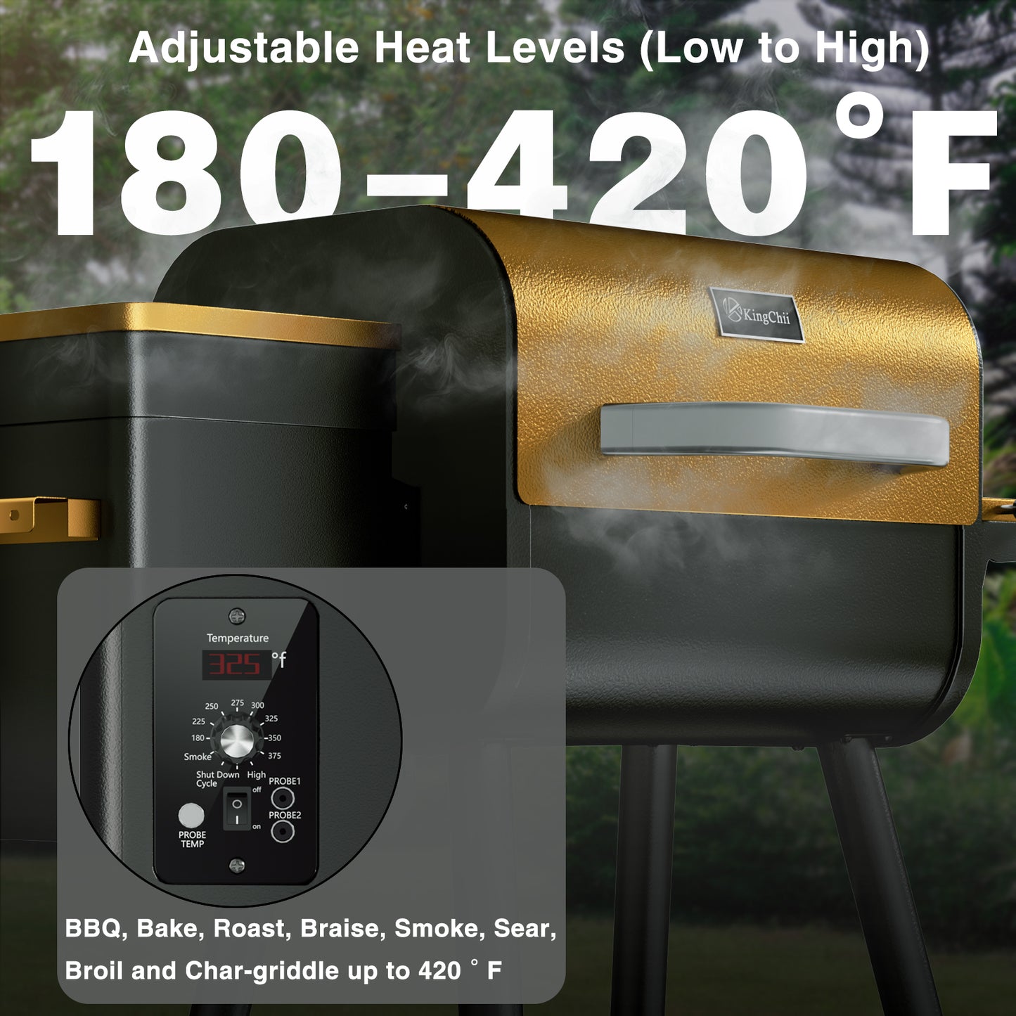 KingChii 456 SQ.IN. Wood Pellet Grill & Smoker with UPDATED Automatic Temperature Control, Bronze