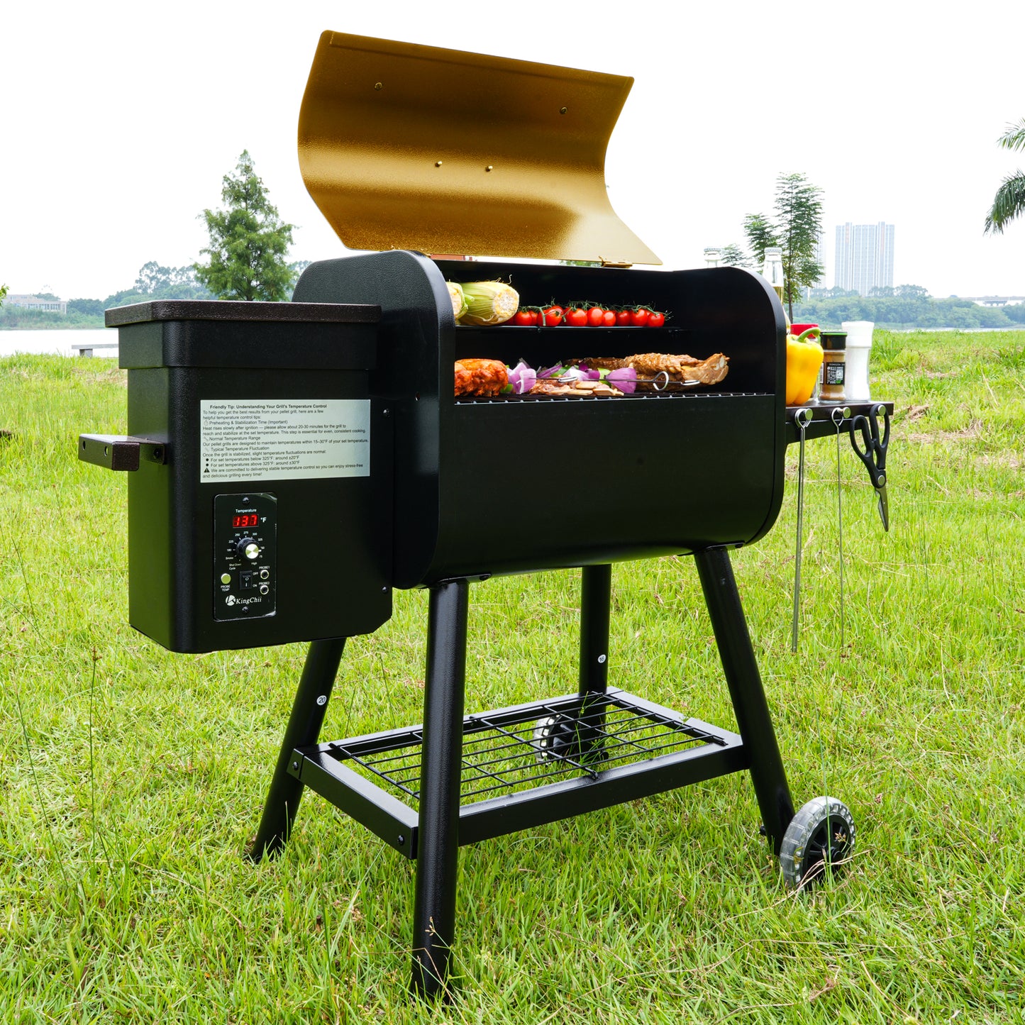 KingChii 456 SQ.IN. Wood Pellet Grill & Smoker with UPDATED Automatic Temperature Control, Bronze