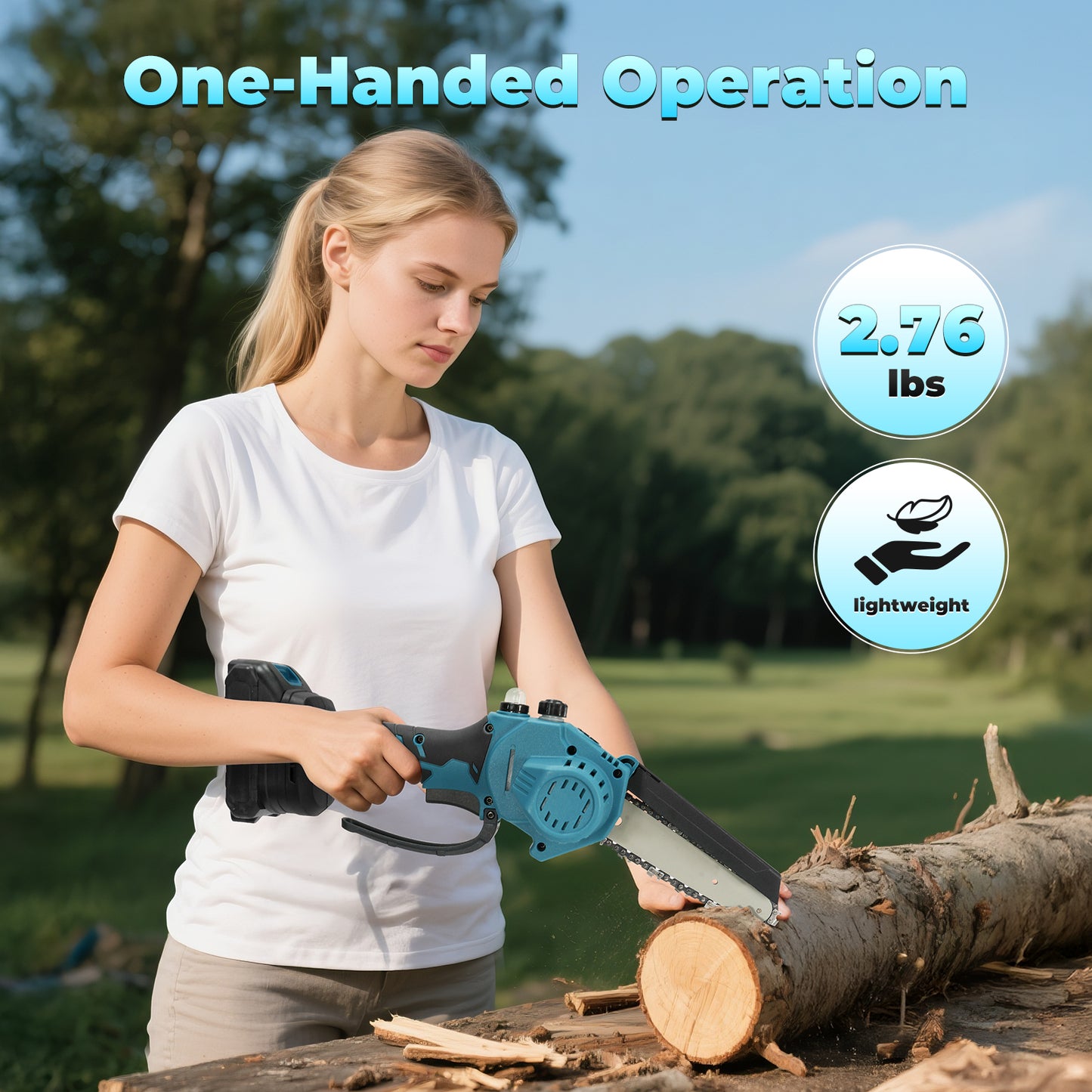 Vipsafe 6 inch Mini Chainsaw Cordless with 2 Batteries 2 Chain, Electric Chainsaw for Cutting Gardening, Wood Cutting & DIY, Blue