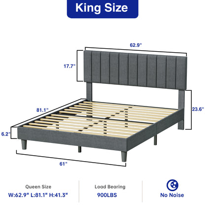 Babyqueen Upholstered Queen Bed Frame with Headboard, Platform Bed with Wood Slat Support, Mattress Foundation, No Box Spring Needed