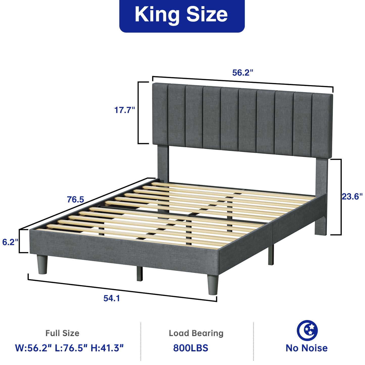 BabyQueen Upholstered Full Bed Frame with Headboard, Gray Fabric Full Size Platform Bed Frame with Wood Slat Support for Bedroom, Mattress Foundation for Adults, No Box Spring Needed