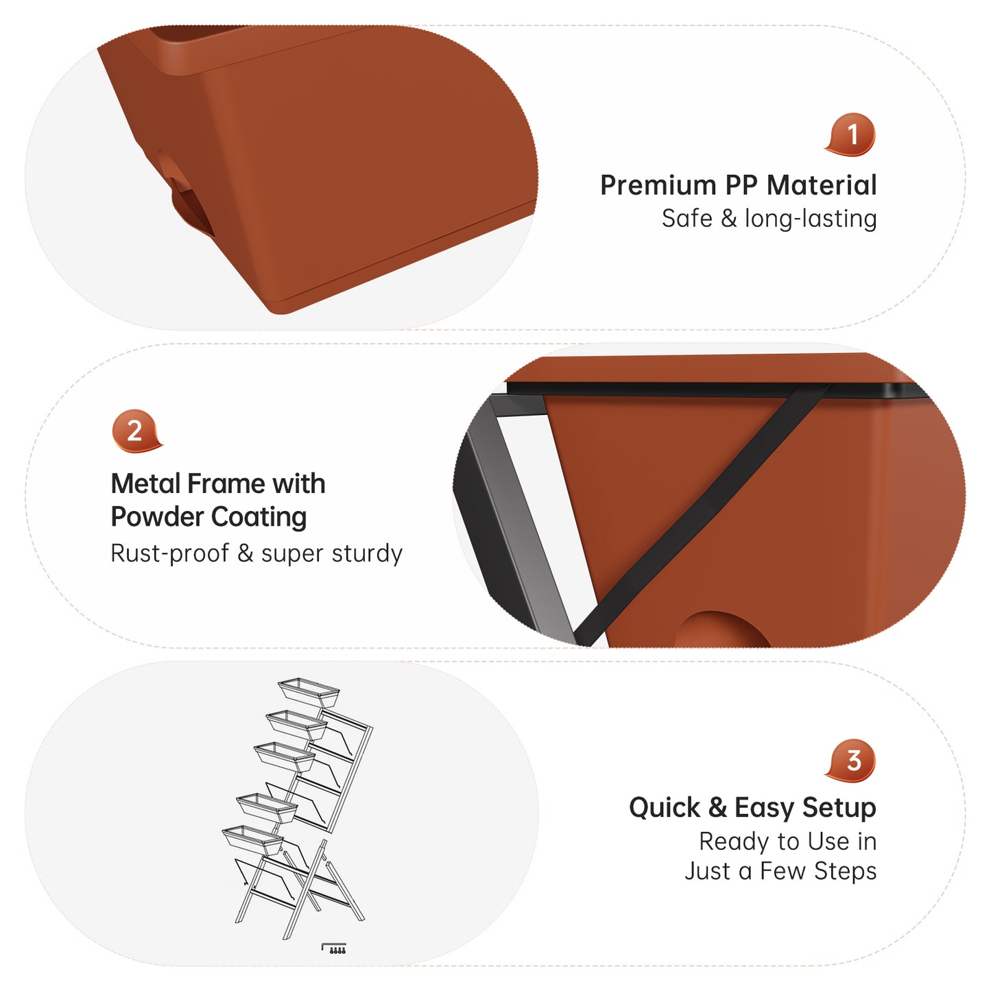 Vipsafe 4FT 5-Tier Vertical Garden Bed, Ideal for Indoor/Outdoor Use, Brown,19.7" x 21.3" x 44.5"