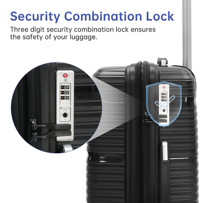 Babyqueen 5 Piece Luggage Set Hardshell Suitcases with Spinner Wheels & TSA Lock Lightweight Carry-on and Checked Suitcase Large Travel Sets for Family, Black