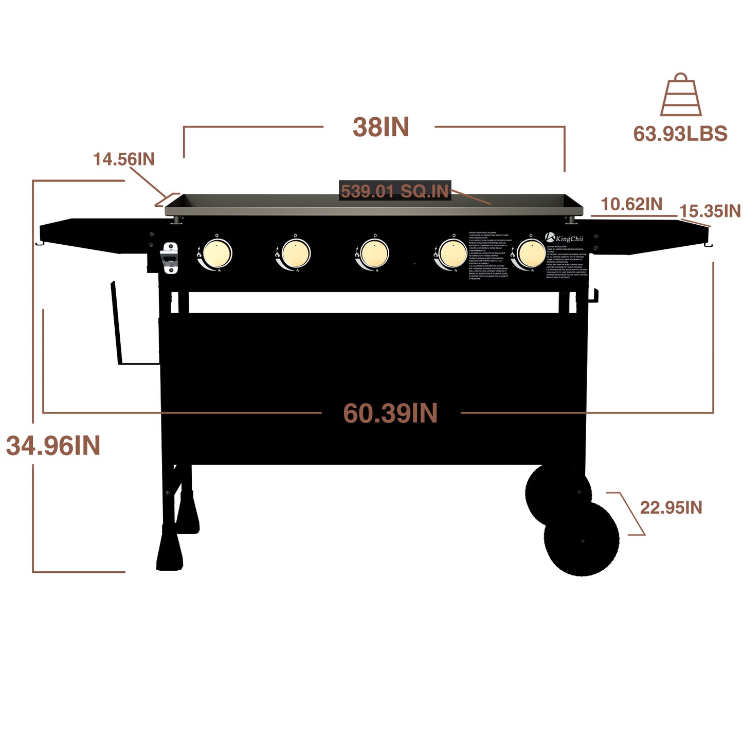 KingChii 5-Burner 38" Propane Griddle for Camping, Tailgating, BBQ, Backyard & Patio