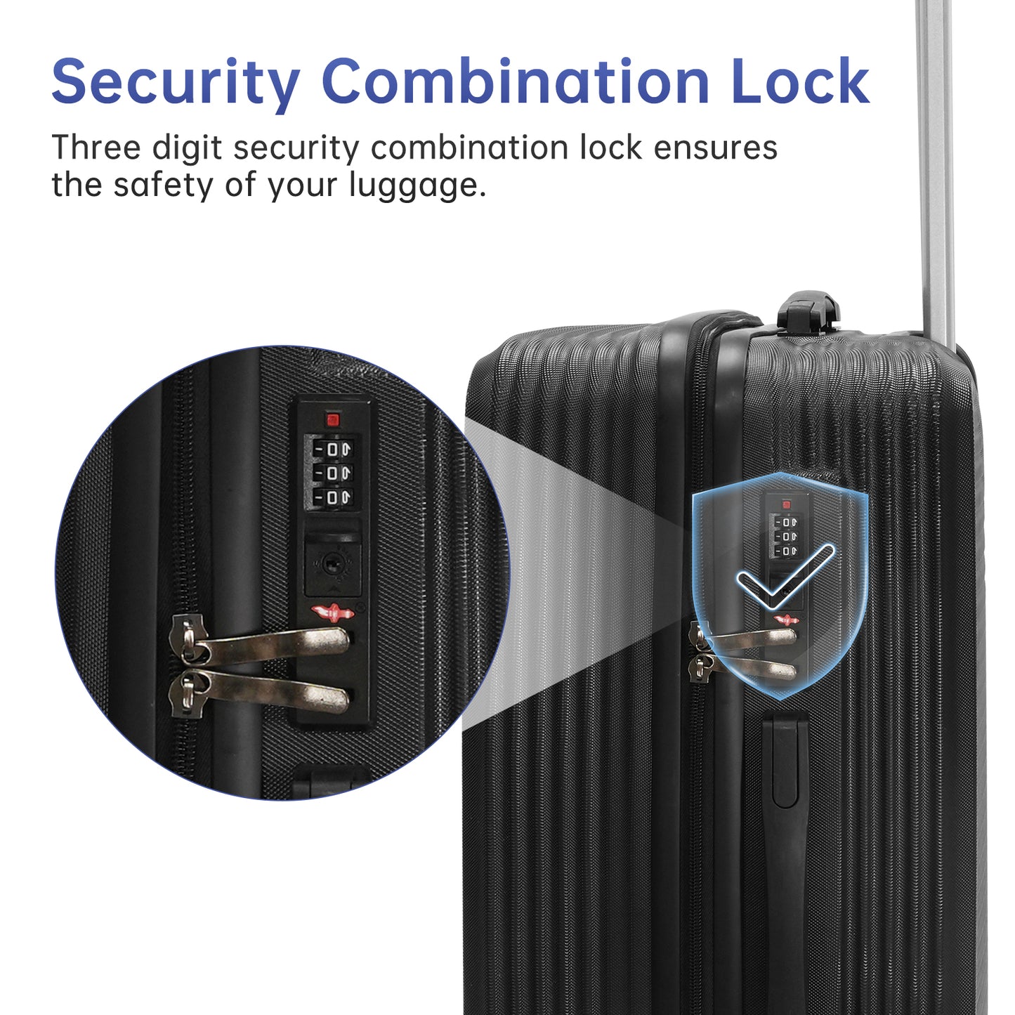 Babyqueen 3 Piece Luggage Sets Hardshell Spinner Luggage Sets with TSA Lock,Black