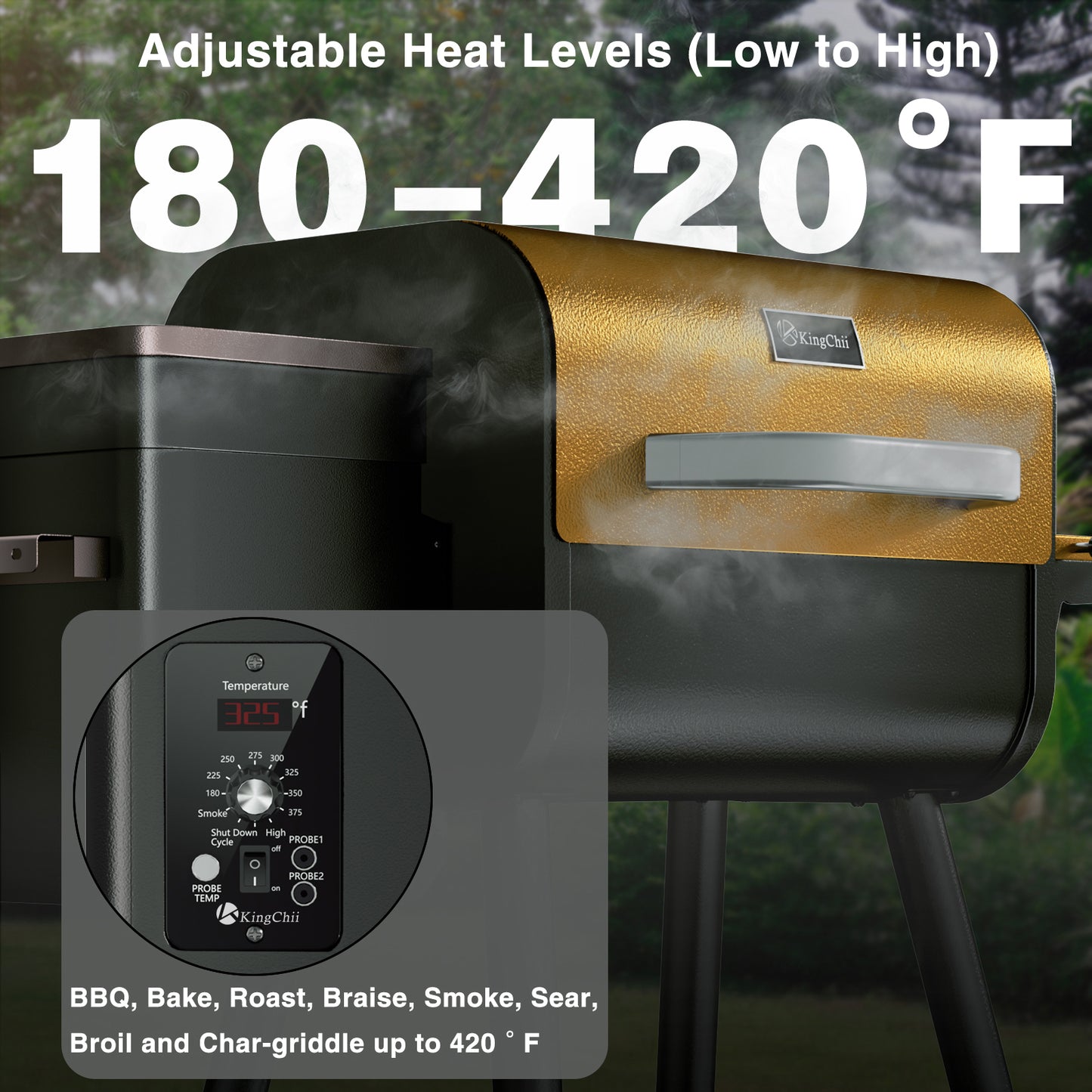 KingChii 456 SQ.IN. Wood Pellet Grill & Smoker with UPDATED Automatic Temperature Control, Bronze