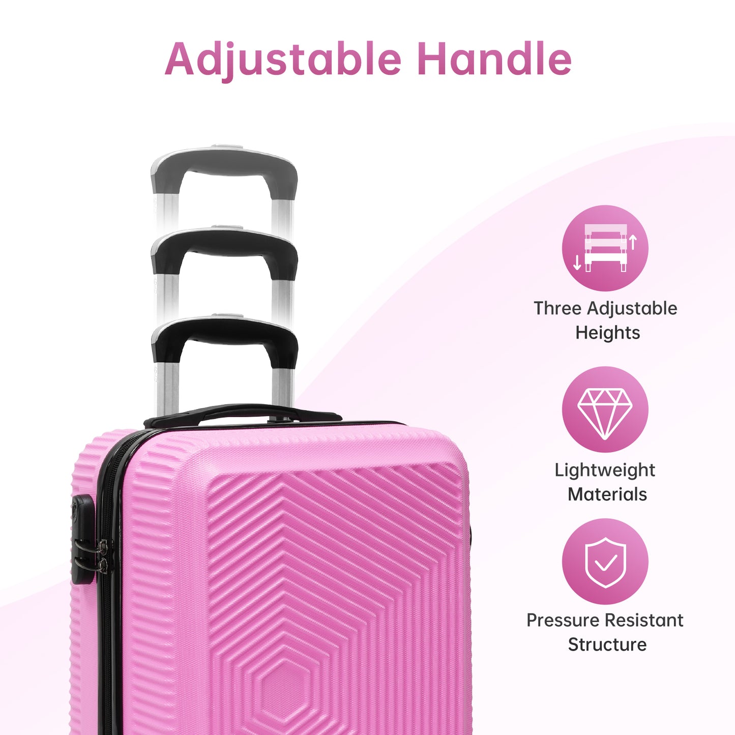 Babyqueen 2 Piece Luggage Sets, Lightweight Carry On Luggage with Spinner Wheels,Pink