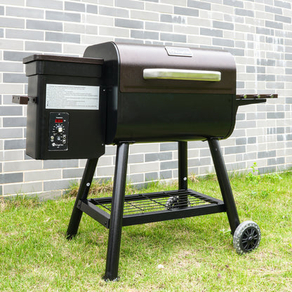 KingChii Pellet Grill Smoker with Side Shelf, 456 SQ.IN Grill with PID Temperature Control for Outdoor Cooking, BBQ Camping and Patio, Brown