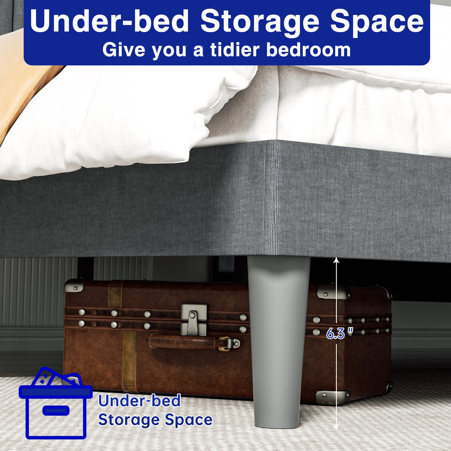 BabyQueen Upholstered Queen Bed Frame with Headboard, Gray Fabric Queen Size Platform Bed Frame with Wood Slat Support for Bedroom, Mattress Foundation for Adults, No Box Spring Needed