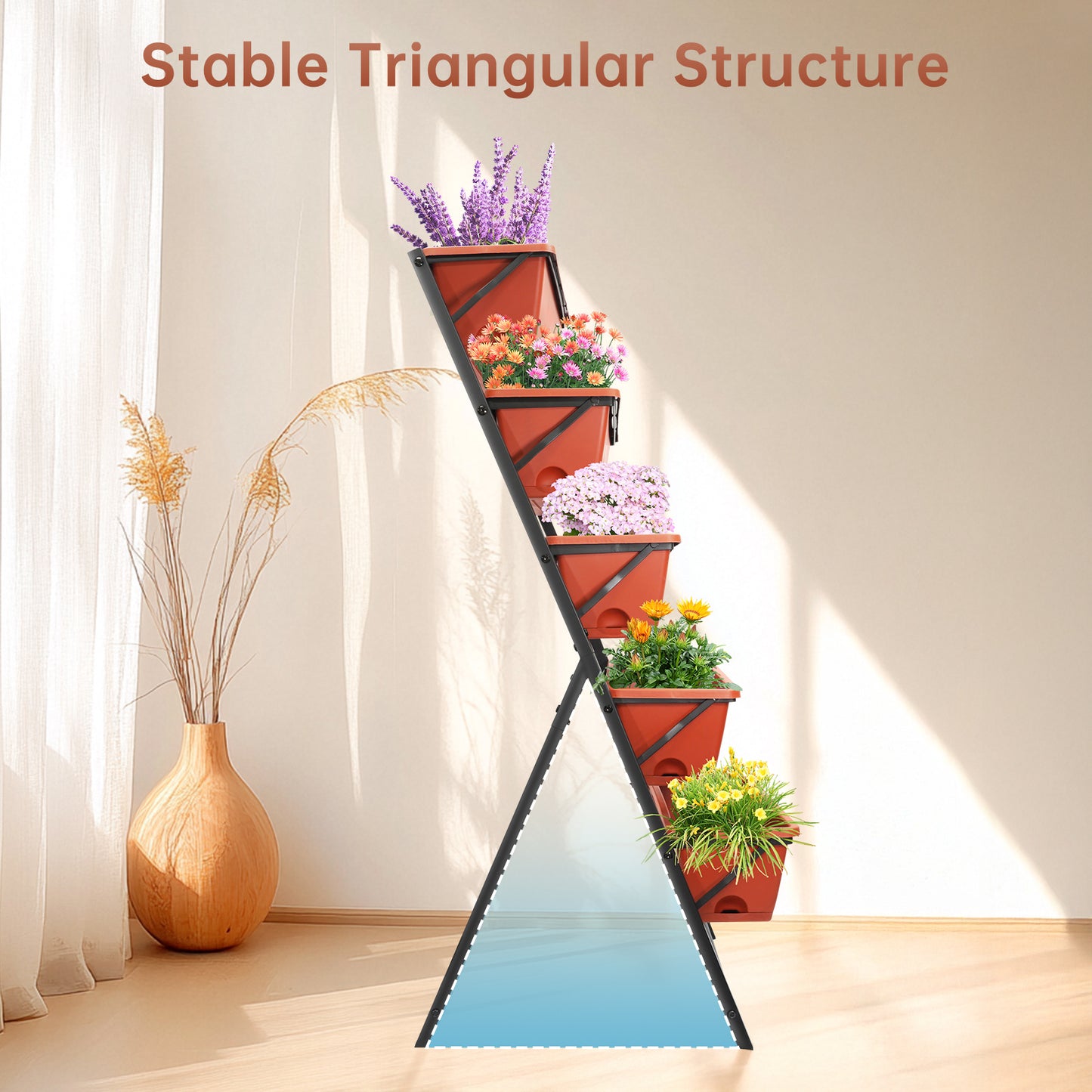 Vipsafe 4FT 5-Tier Vertical Garden Bed, Ideal for Indoor/Outdoor Use, Brown,19.7" x 21.3" x 44.5"