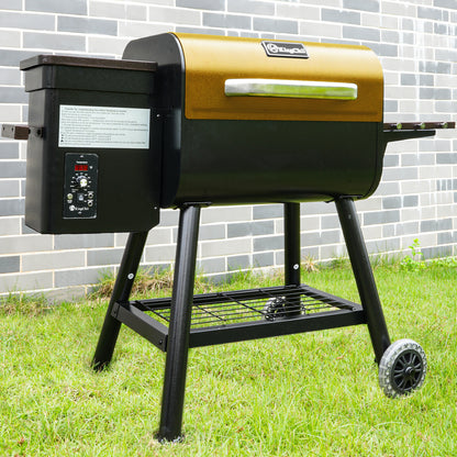 KingChii 456 SQ.IN. Wood Pellet Grill & Smoker with UPDATED Automatic Temperature Control, Bronze