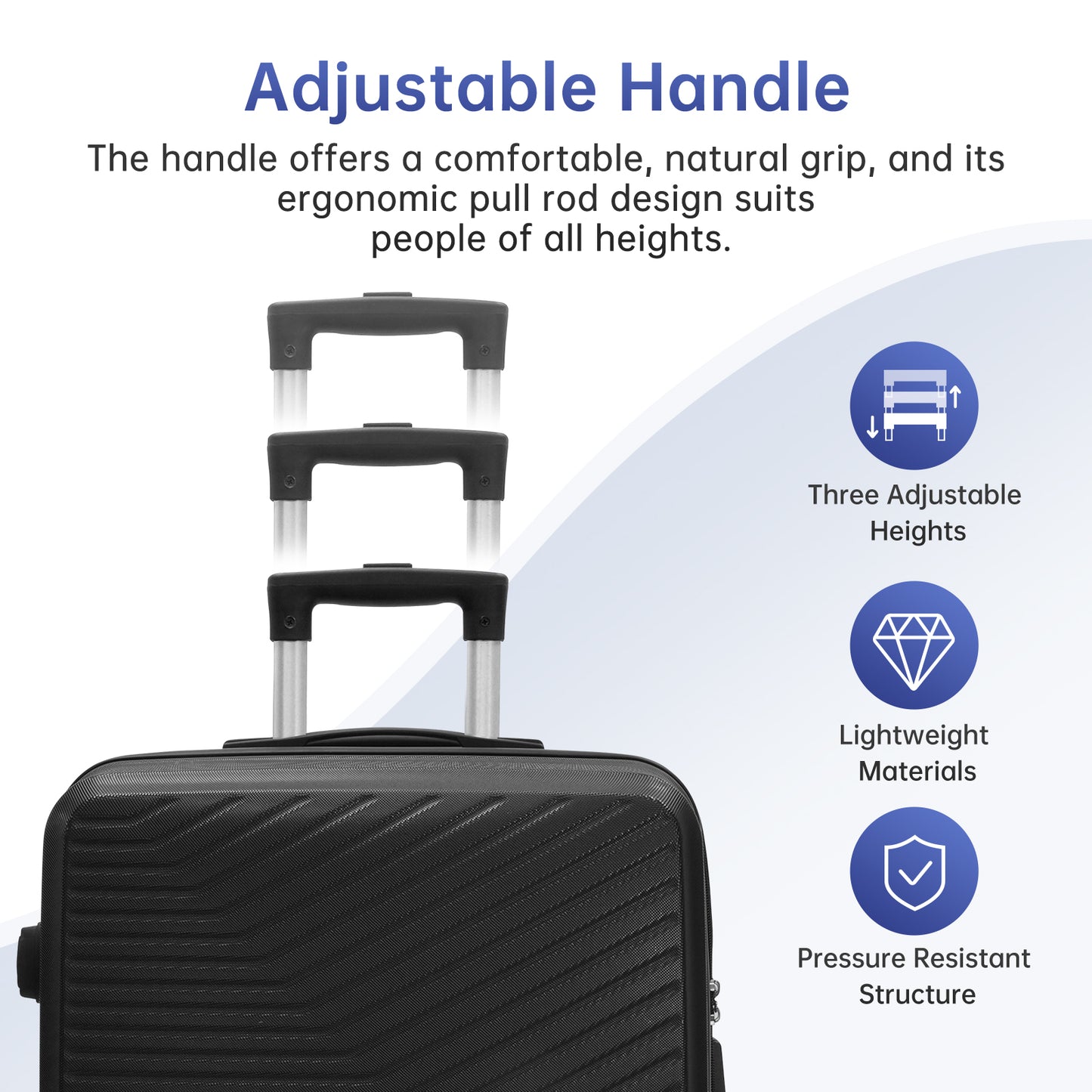 Babyqueen 3 Piece Luggage Sets Hardshell Spinner Luggage Sets with TSA Lock,Black