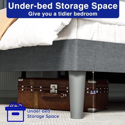 Babyqueen Bed Frame King Size Platform Bed with Headboard, Upholstered Bed Frame King, Mattress Foundation, No Box Spring Needed