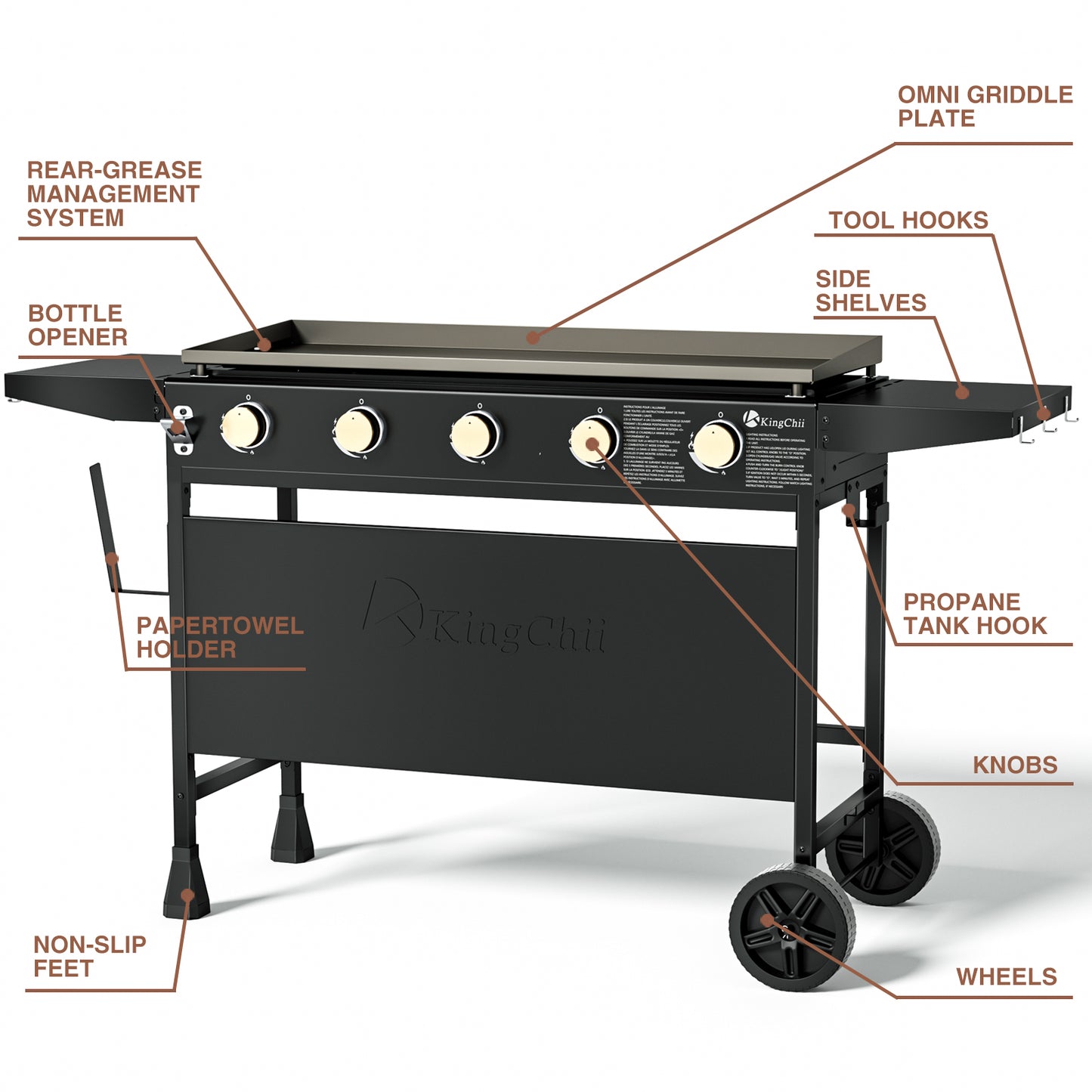 KingChii 5-Burner 38" Propane Griddle for Camping, Tailgating, BBQ, Backyard & Patio