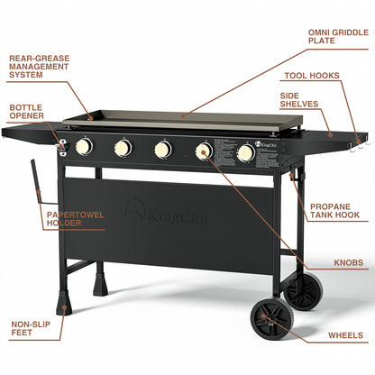 KingChii 5-Burner 38" Propane Griddle for Camping, Tailgating, BBQ, Backyard & Patio