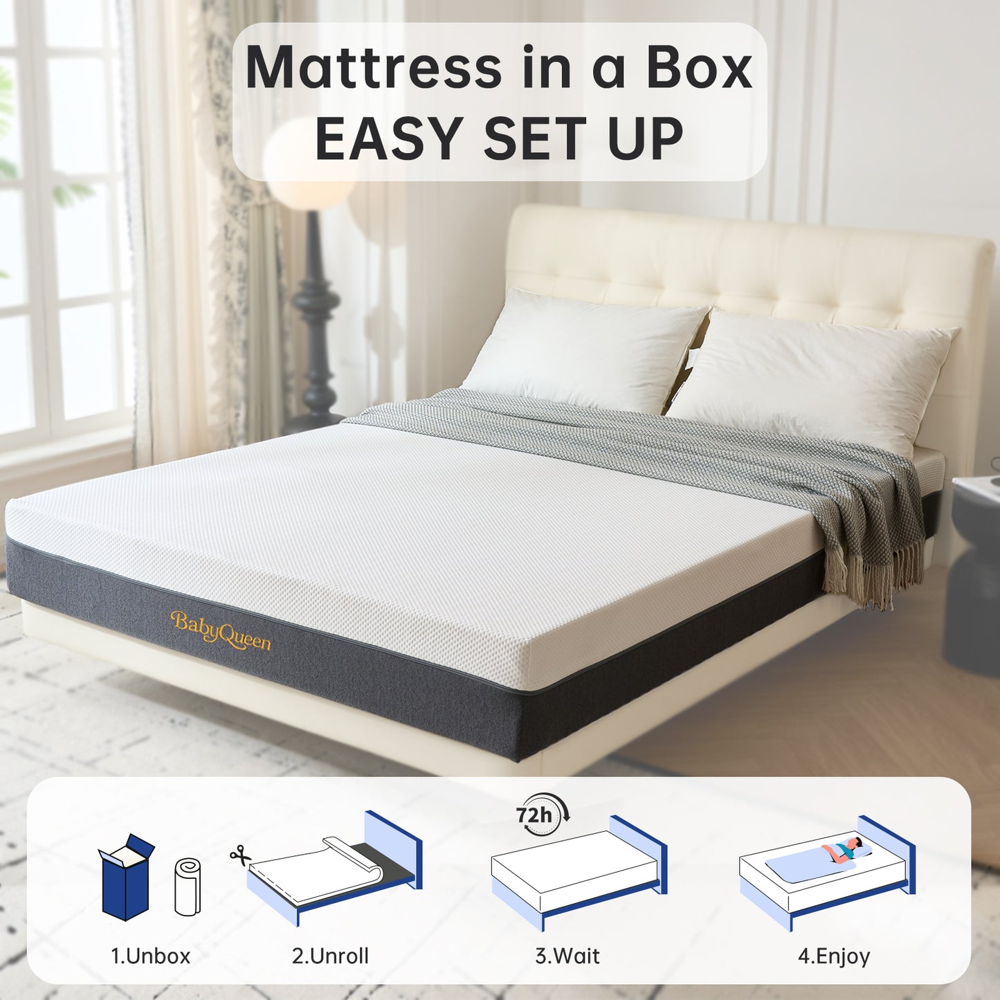 BABYQUEEN Twin Size Mattress 10" Gel Memory Foam Mattress Twin with Washable Cover, Cooling and Pressure Relief, Medium Firm, CertiPUR-US Certified Bed in a Box