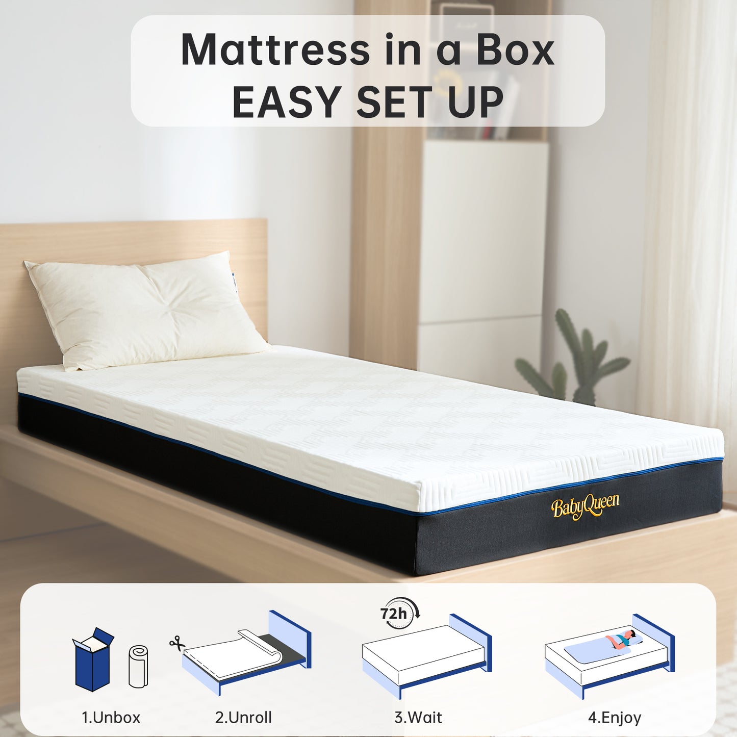 Babyqueen Twin Size Mattress 8" Memory Foam Mattress Queen Mattress in a Box, Medium Feel, Breathable Cooling Layers, Certified Safe Materials