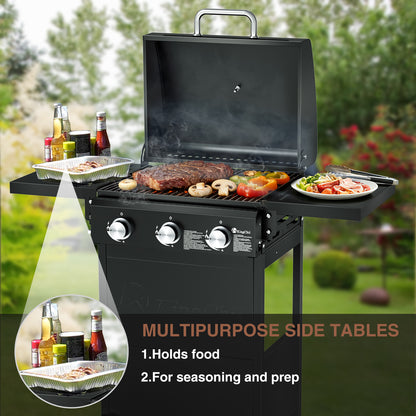 Kingchii 3-Burner Propane Grill, 28,500 BTU BTUs Gas Grill with Foldable Side Tables, Built-in Thermometer for Outdoor Grilling, BBQs and Camping