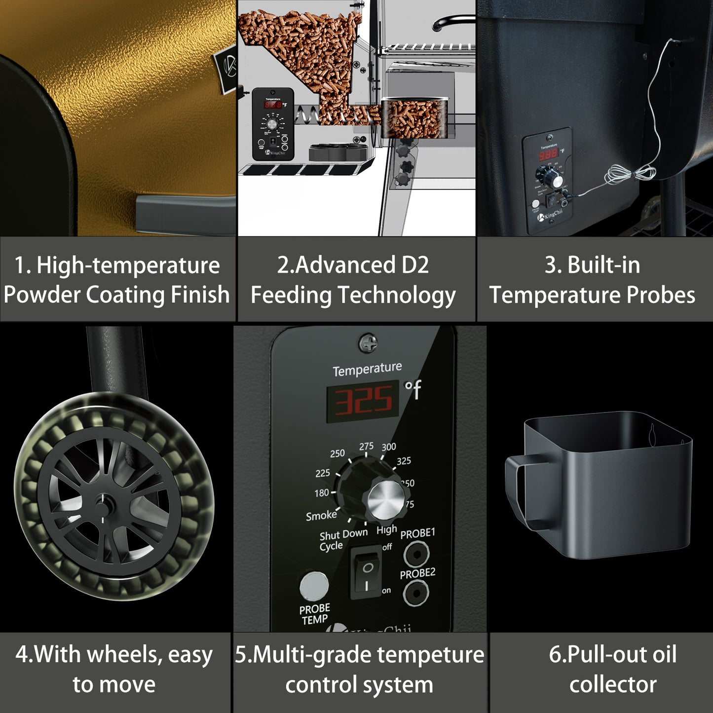 KingChii 456 SQ.IN. Wood Pellet Grill & Smoker with UPDATED Automatic Temperature Control, Bronze