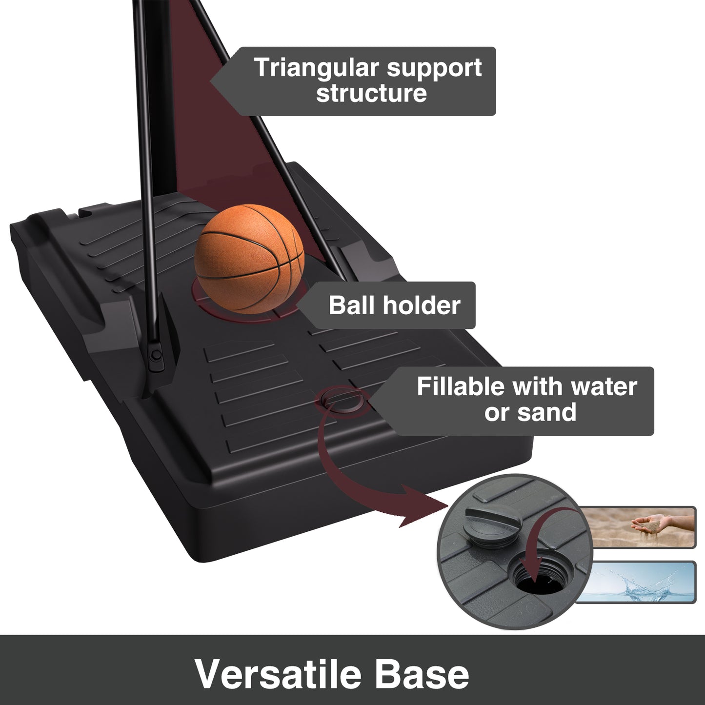 VIPSAFE Basketball Hoop System with 44" Backboard, Height Adjustable 4.8-9.7 FT, Fillable Base for Kids Youth and Adults in Backyard/Driveway/Indoor