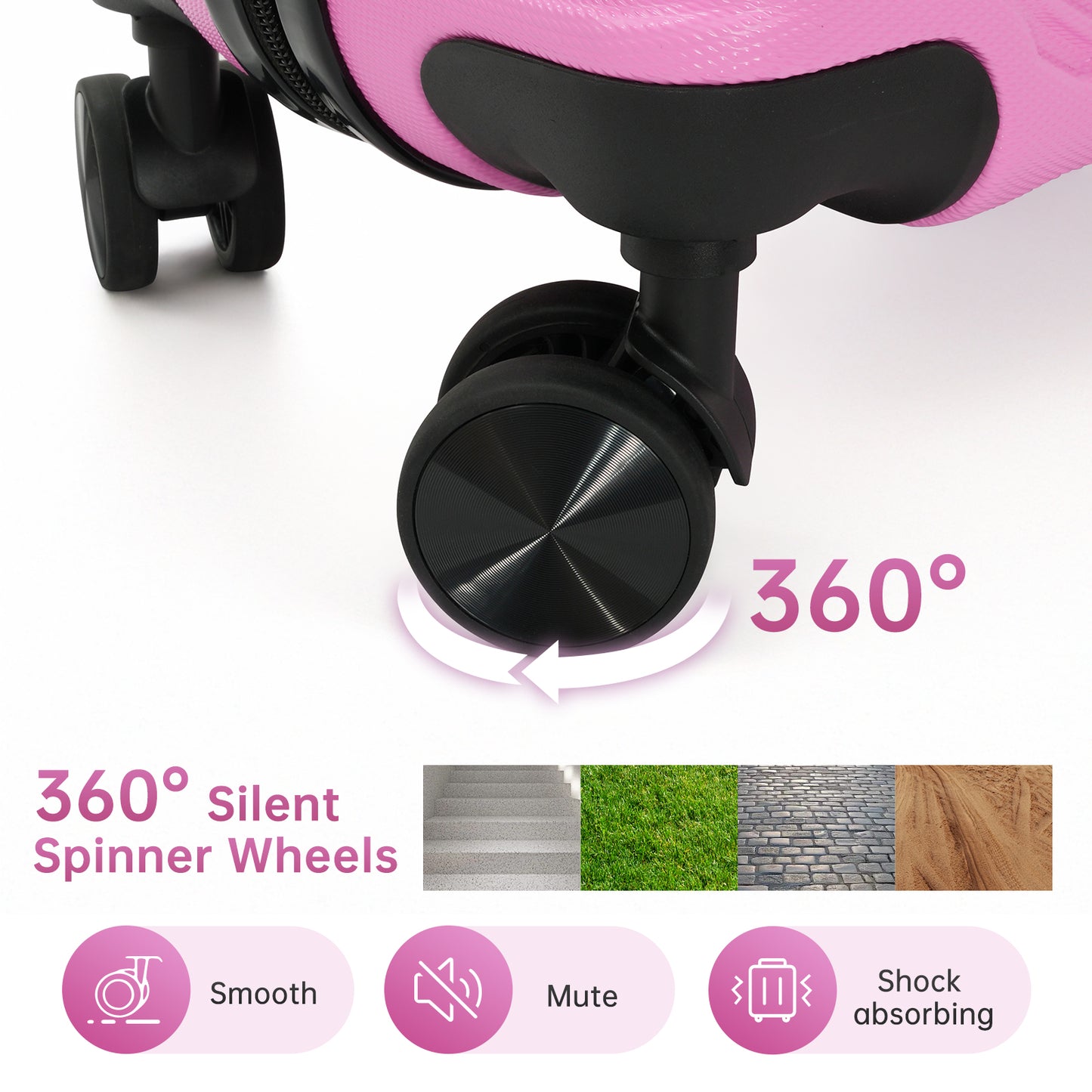 Babyqueen 2 Piece Luggage Sets, Lightweight Carry On Luggage with Spinner Wheels,Pink