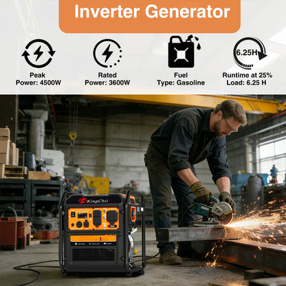 KingChii 4500W Inverter Generator Gas Powered, Open Frame Generator with CO Sensor, Portable Outdoor Power Equipment for Camping, RV & Home Backup, EPA Compliant