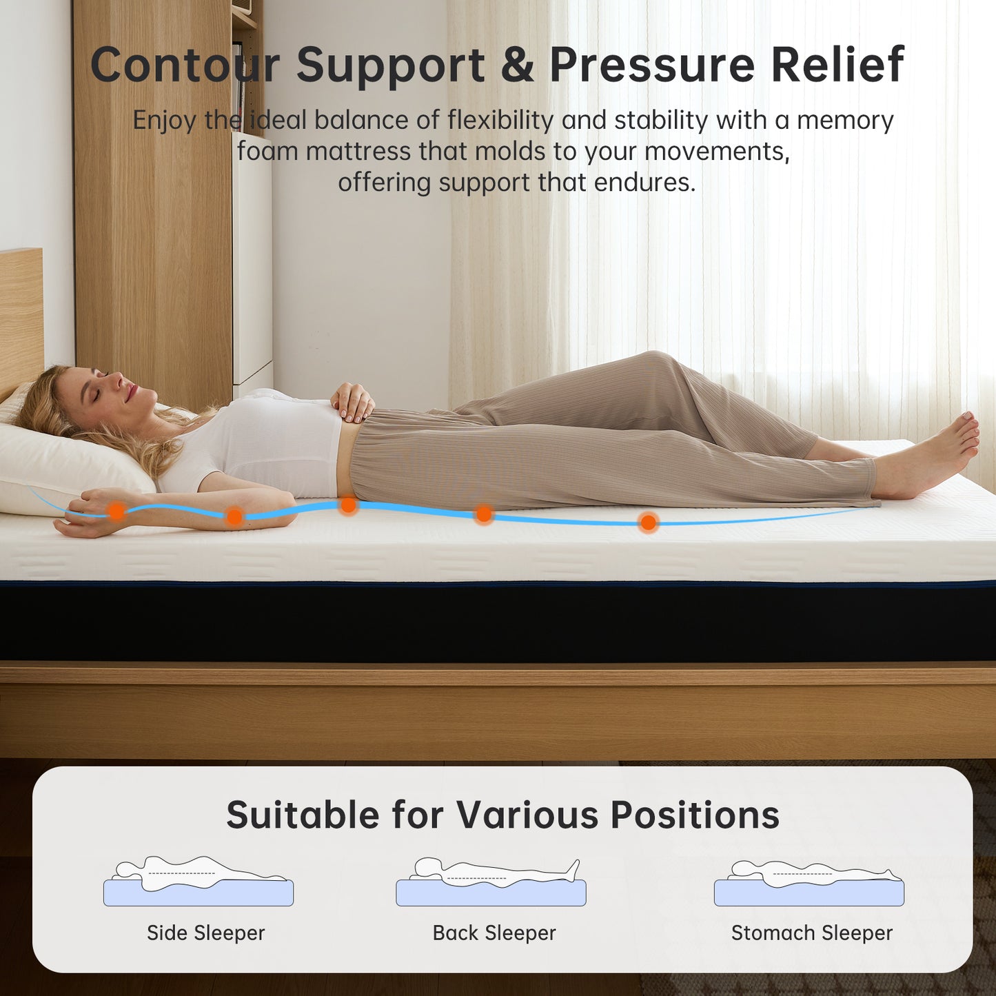 Babyqueen Twin Size Mattress 8" Memory Foam Mattress Queen Mattress in a Box, Medium Feel, Breathable Cooling Layers, Certified Safe Materials