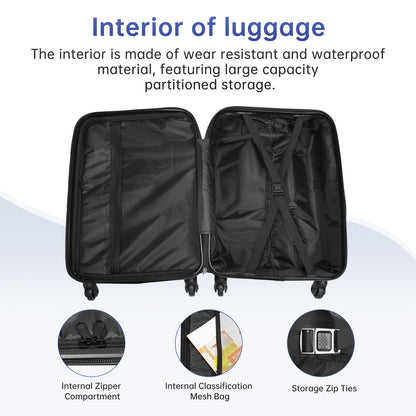 Babyqueen 3 Piece Luggage Set Hardside Suitcase with TSA Lock Spinner Wheels Lightweight Travel Luggage Carry-On 20" Checked 24" 28" Black