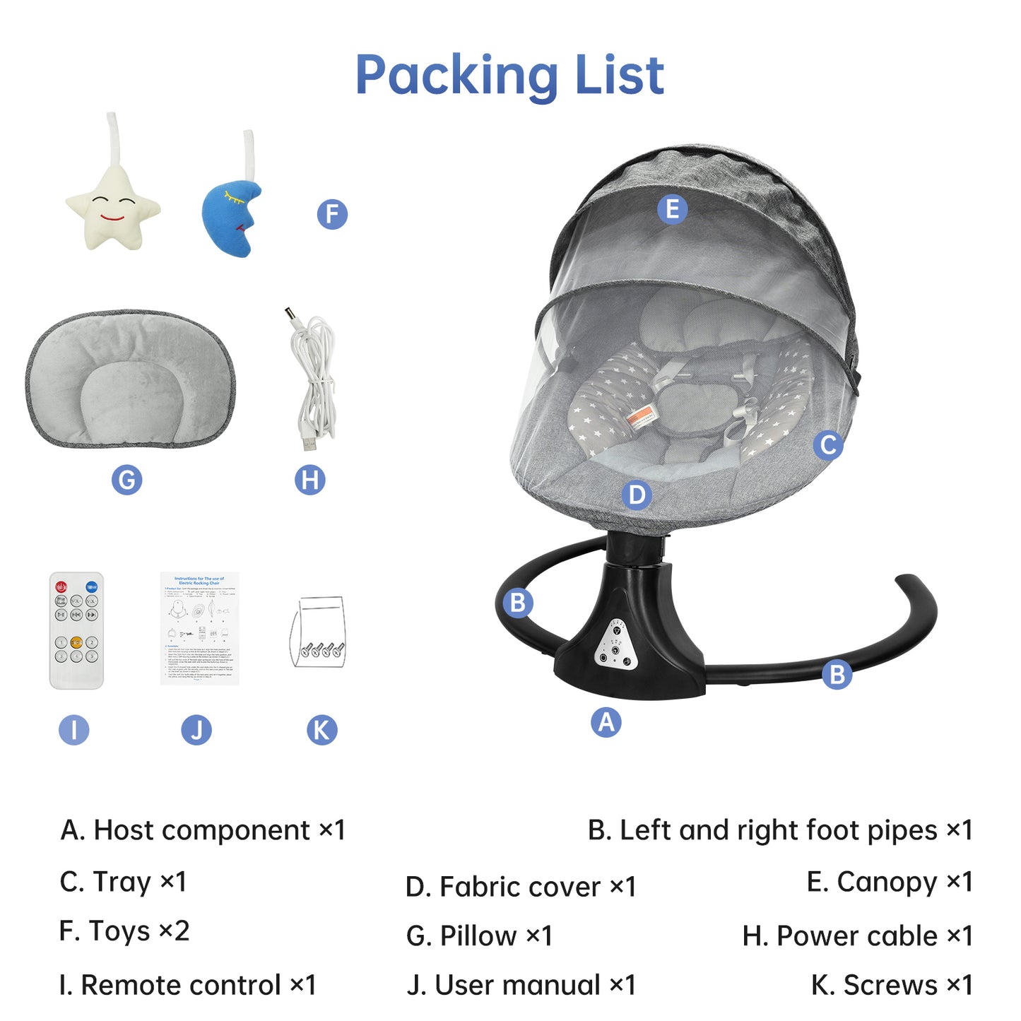 VIPSAFE Baby Swing with Removale Canopy, APP Remote Bluetooth Control, 5 Speed Settings (Grey)