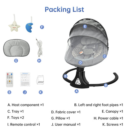 VIPSAFE Baby Swing with Removale Canopy, APP Remote Bluetooth Control, 5 Speed Settings (Grey)