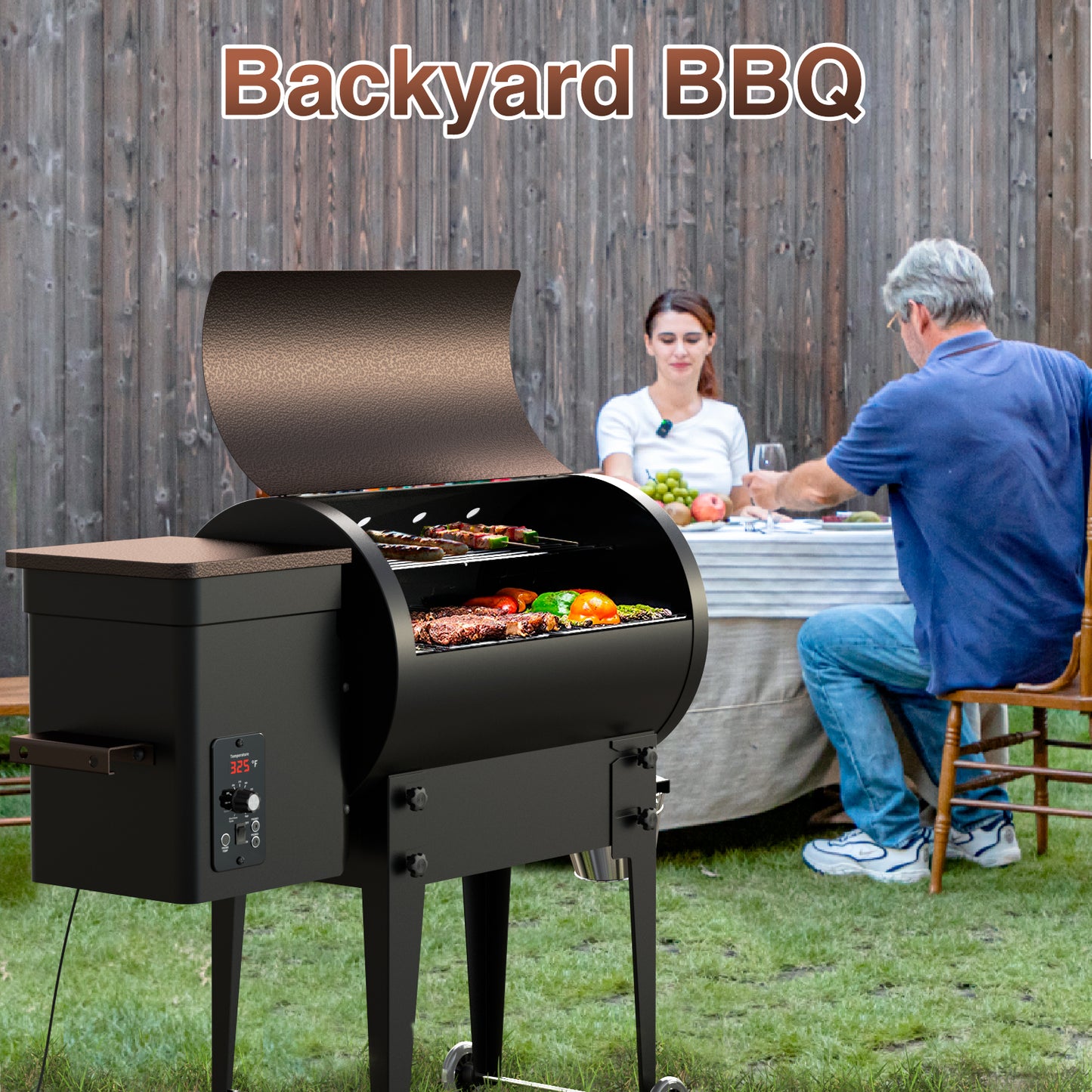 KingChii 456 sq. in Wood Pellet Smoker & Grill BBQ with Auto Temperature Control, Folding Legs for Outdoor Patio RV, Bronze