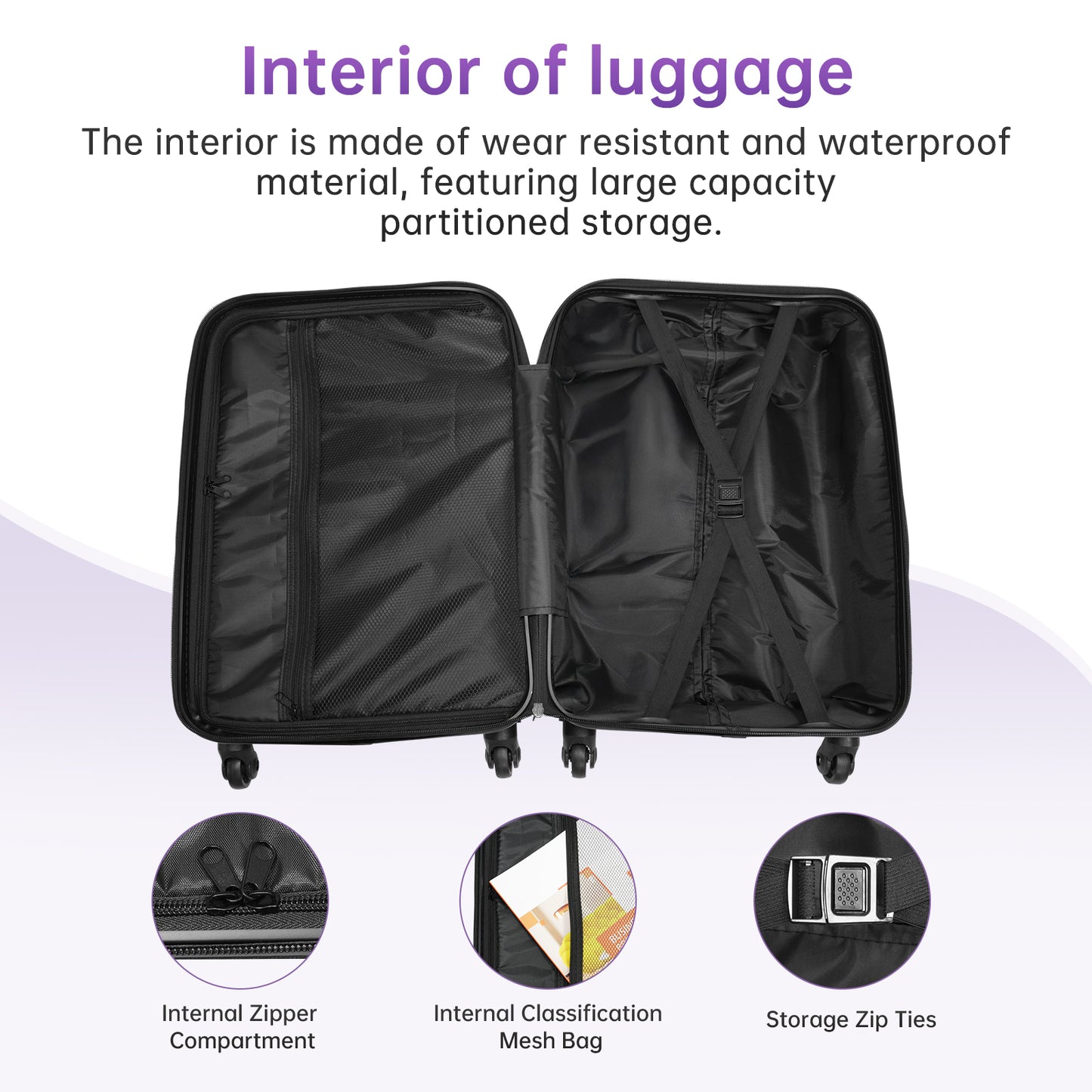 Babyqueen 4 Piece Luggage Set Double Spinner Wheels with TSA Lock Lightweight Travel Suitcase Carry on Luggage Unisex Travel Trolley, Purple 16/20/24/28 inch