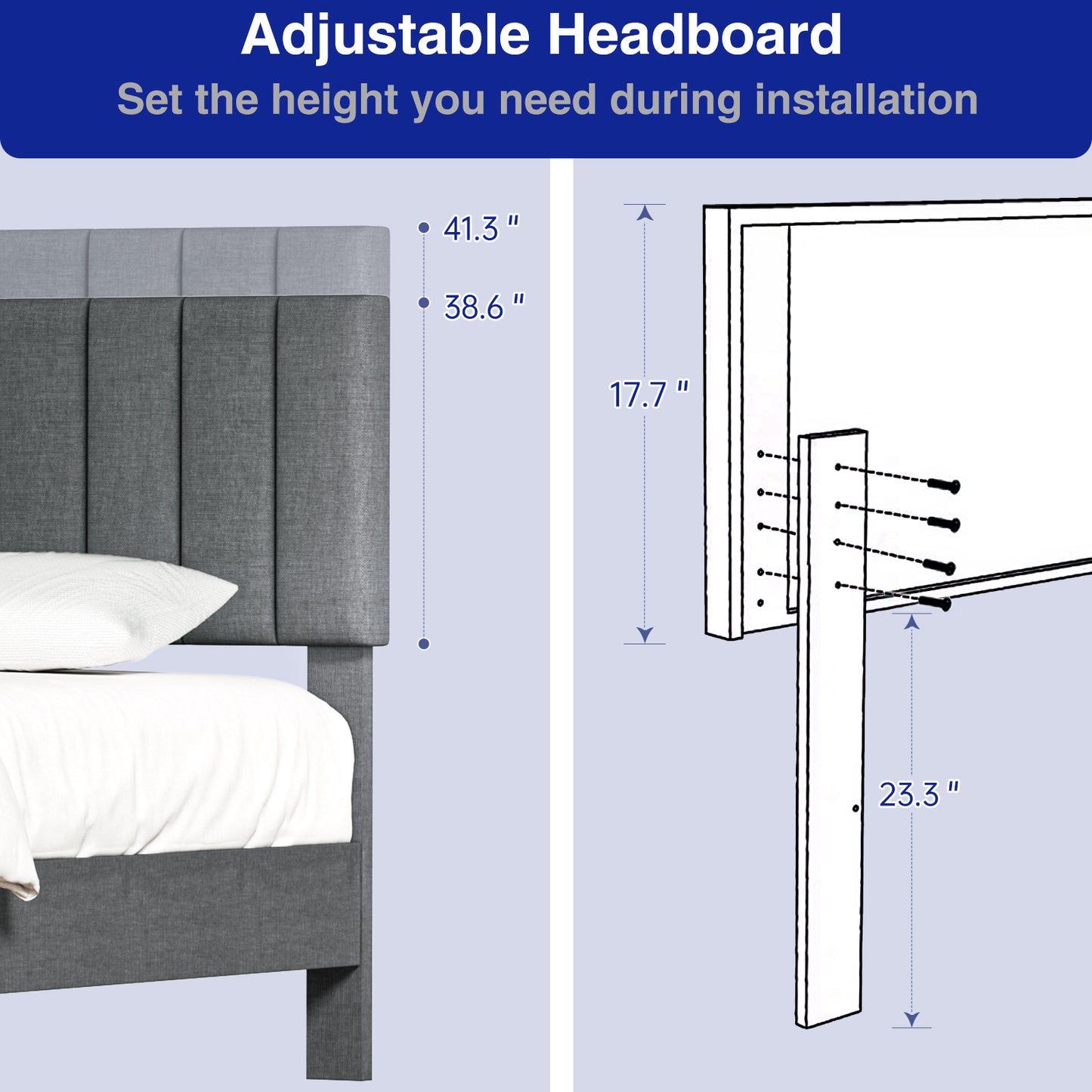 BabyQueen Upholstered Queen Bed Frame with Headboard, Gray Fabric Queen Size Platform Bed Frame with Wood Slat Support for Bedroom, Mattress Foundation for Adults, No Box Spring Needed