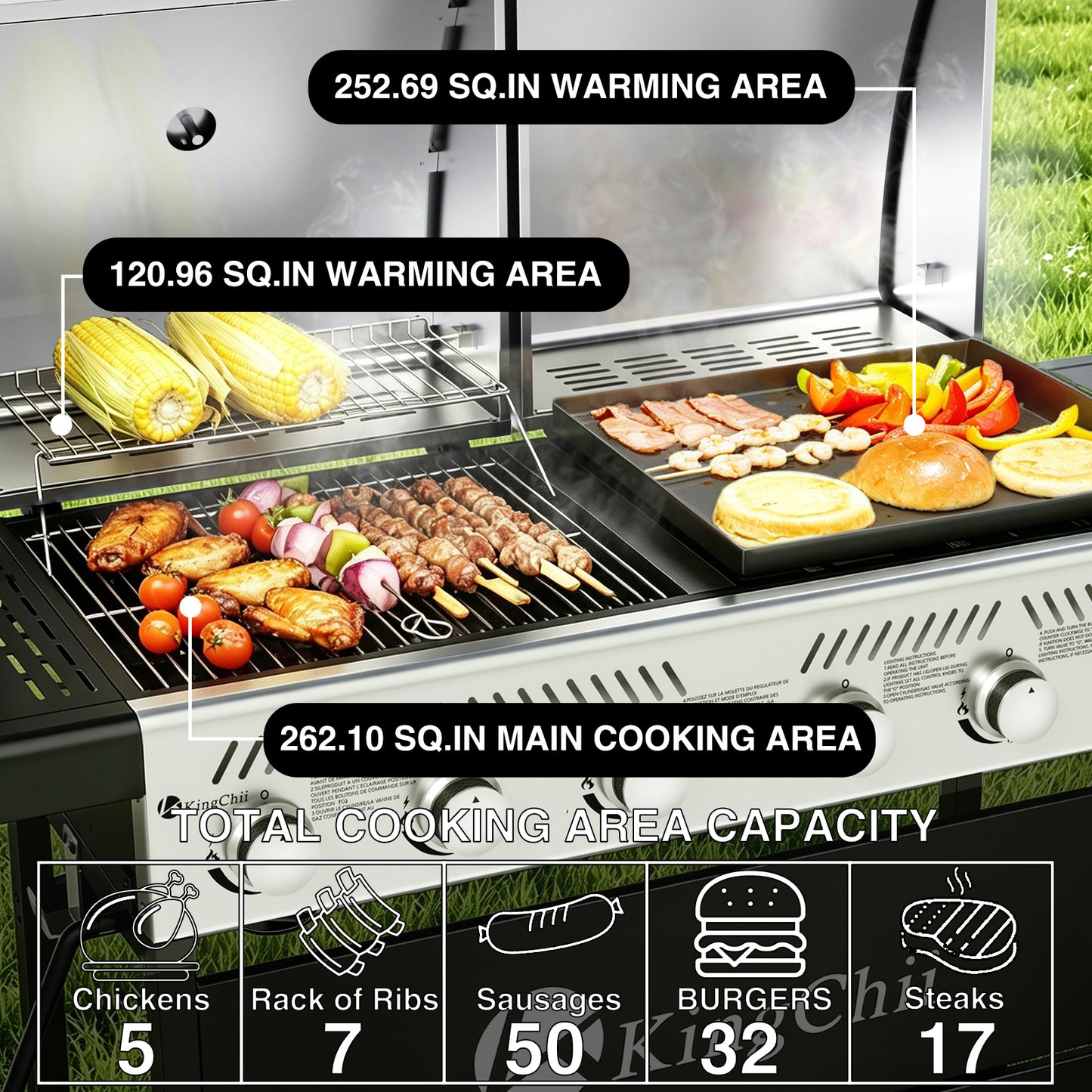 KingChii Propane Gas Grill and Griddle Combo, 2 in 1 Dual Outdoor BBQ with 45,000 BTU for Outdoor Patio Cooking Barbecue