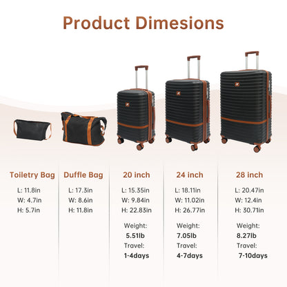 Babyqueen 5 Piece Hardshell Luggage Sets Lightweight Durable Suitcase,Black