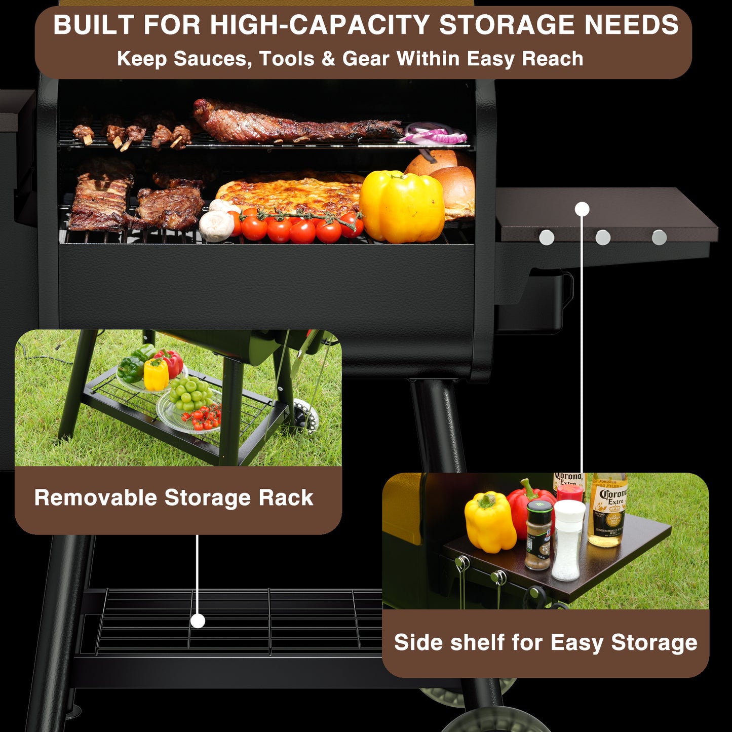KingChii 456 SQ.IN. Wood Pellet Grill & Smoker with UPDATED Automatic Temperature Control, Bronze