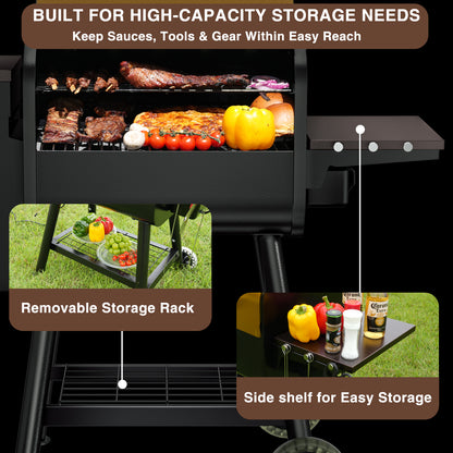 KingChii 456 SQ.IN. Wood Pellet Grill & Smoker with UPDATED Automatic Temperature Control, Bronze