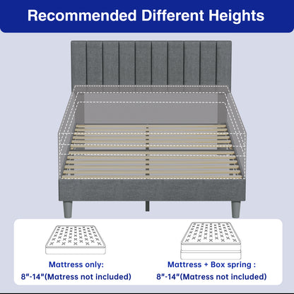 Babyqueen Upholstered Full Bed Frame with Headboard, Platform Bed with Wood Slat Support, Mattress Foundation, No Box Spring Needed