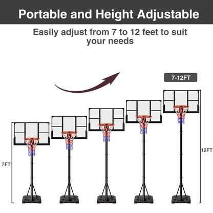 VIPSAFE Basketball Hoop System with 44" Backboard, Height Adjustable 4.8-9.7 FT, Fillable Base for Kids Youth and Adults in Backyard/Driveway/Indoor