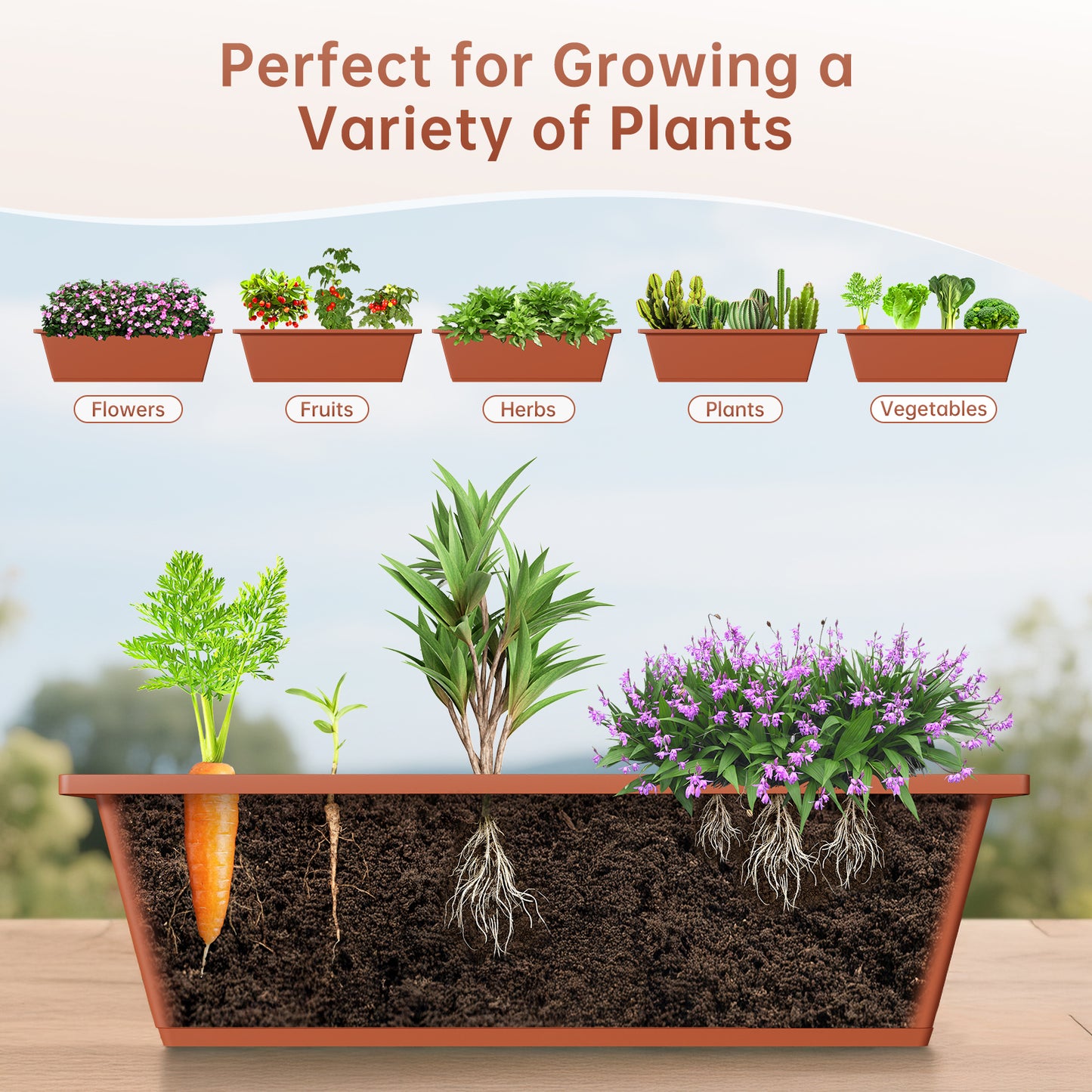 Vipsafe 4FT 5-Tier Vertical Garden Bed, Ideal for Indoor/Outdoor Use, Brown,19.7" x 21.3" x 44.5"