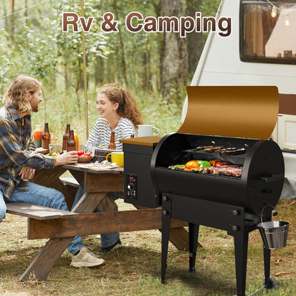 KingChii 456 sq. in Wood Pellet Smoker & Grill BBQ with Auto Temperature Control, Folding Legs for Outdoor Patio RV, Yellow-brown