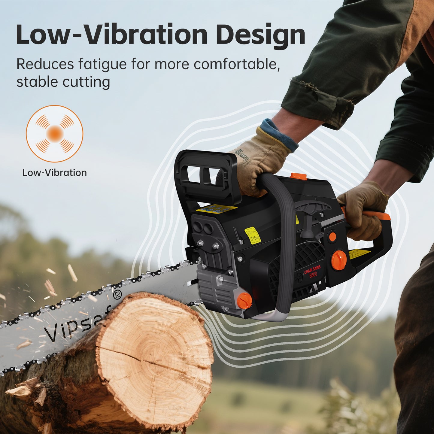 Vipsafe 58cc Gas Chainsaw 20-Inch Bar, 2-Cycle Engine, Anti-Vibration, Chain Brake, for Tree Cutting & Wood Trimming